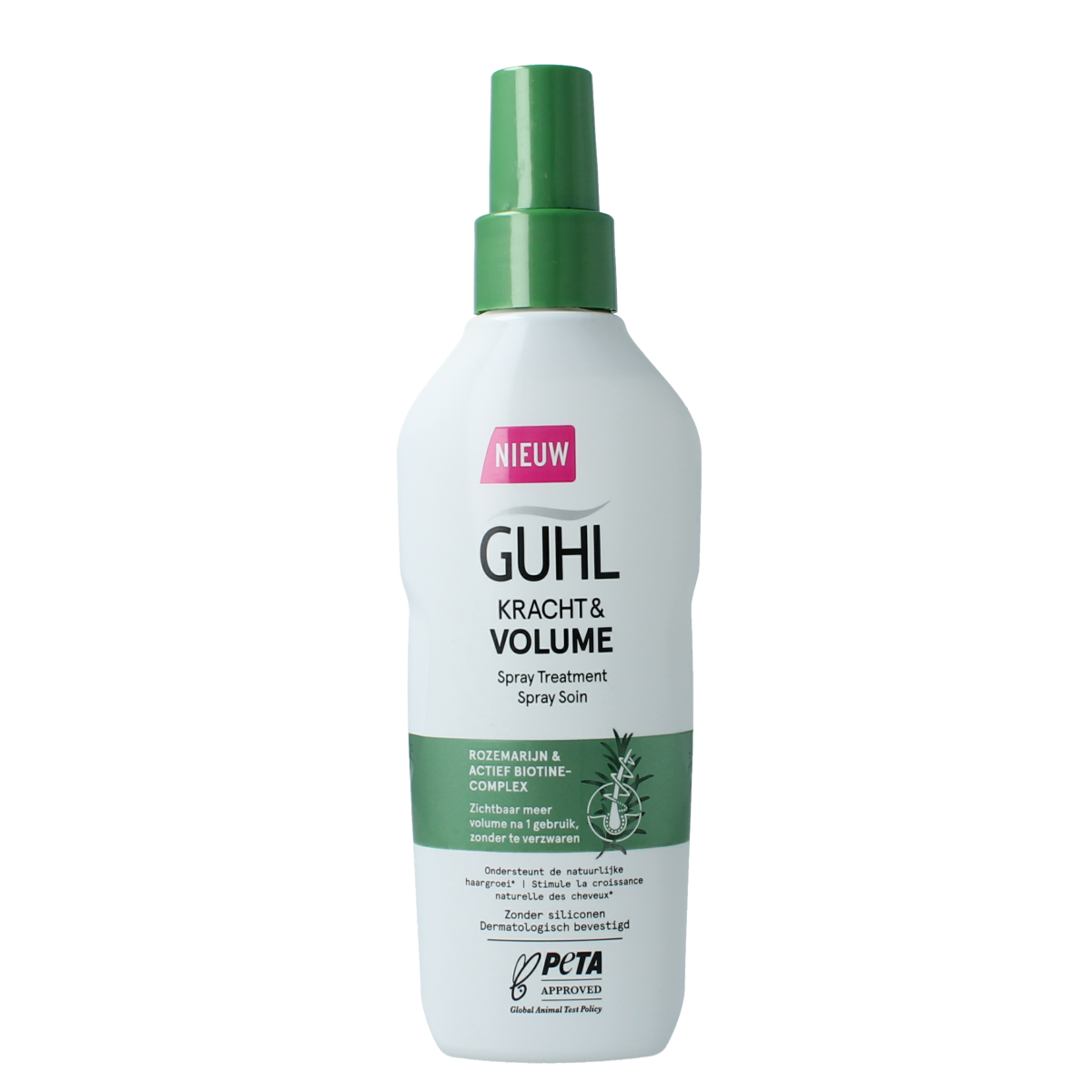 Guhl Kracht & Volume spray treatment for hair, 150ml, showing the spray bottle with label and product details.