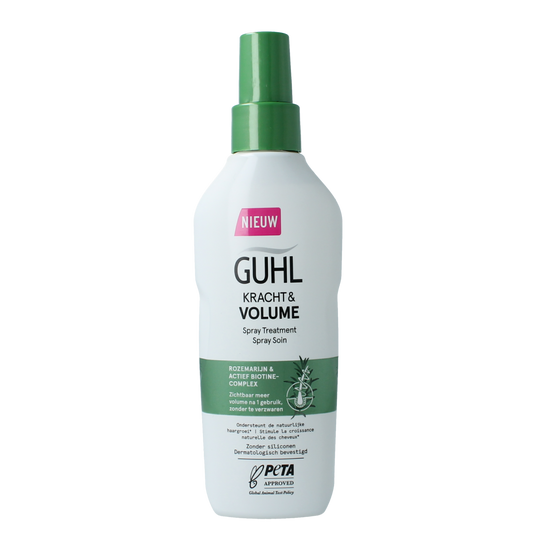 Guhl Kracht & Volume spray treatment for hair, 150ml, showing the spray bottle with label and product details.