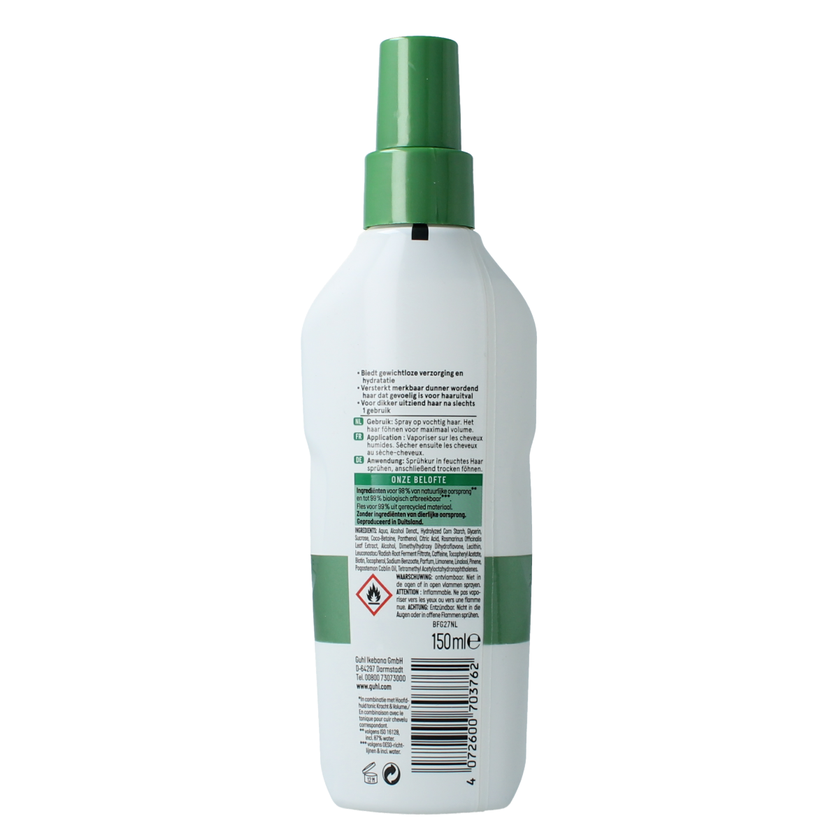 Guhl Kracht & Volume spray treatment for hair, 150ml bottle, designed to strengthen and add volume to hair.