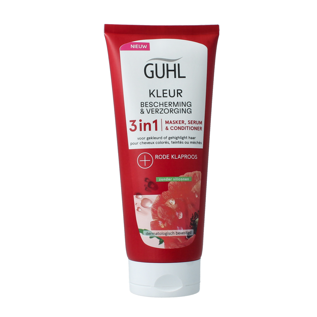 Guhl Kleur bescherming & verzorging 3in1 treatment for hair, 200ml bottle, nourishing hair care product with color protection.