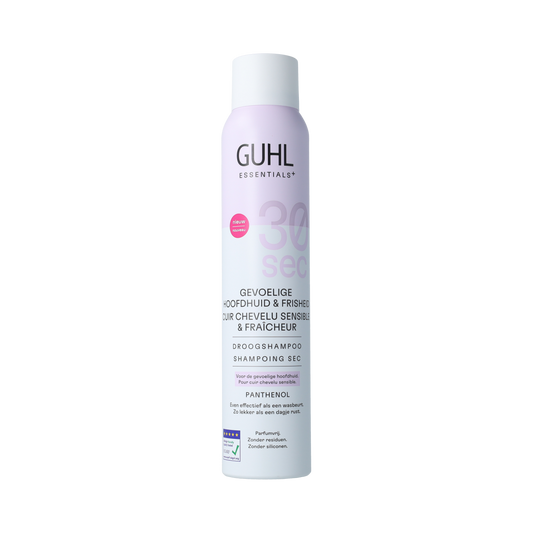 Guhl Guhl Gevoelige Hoofdhuid droogshampoo 200ml, hair care product for sensitive scalps, with spray bottle visible.