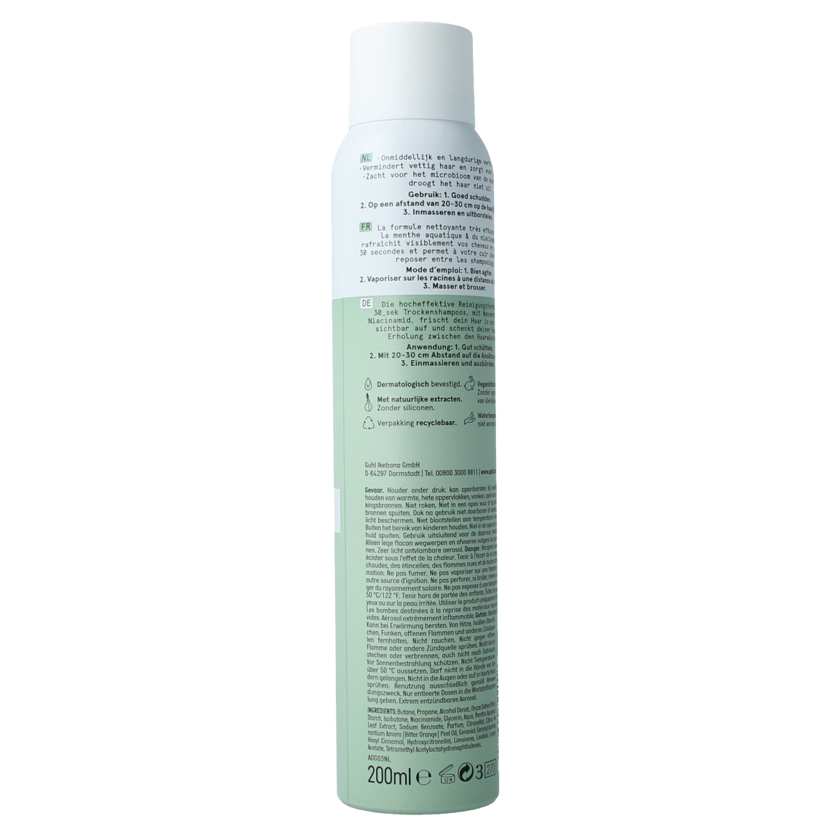 Guhl droogshampoo 30sec pure frisheid in 200ml spray bottle, Haarverzorging product for quick refreshment of hair