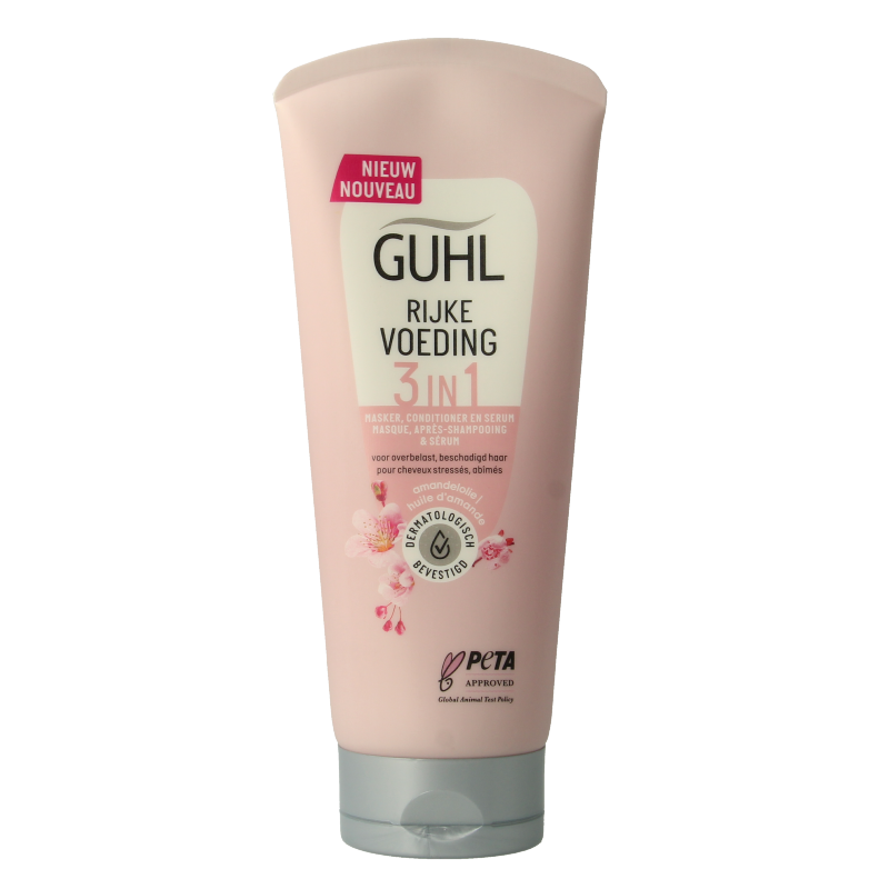 Guhl Rijke Voeding 3-in-1 haarmasker, conditioner and serum in 200ml bottle, nourishing hair care product.