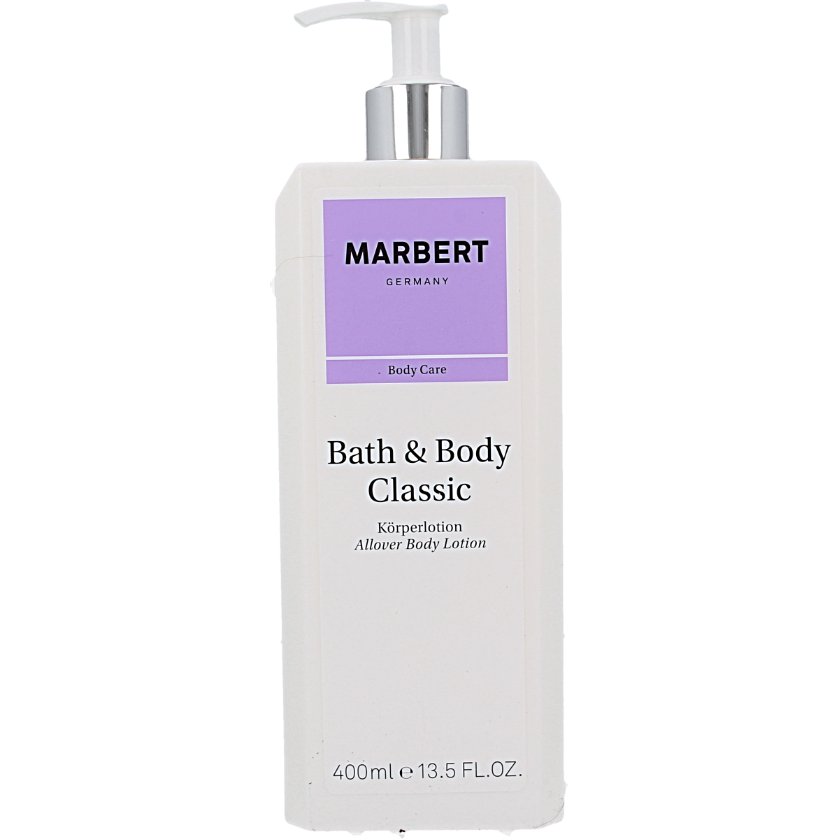 Marbert Classic bath and body lotion 400ml, moisturizing body care product with soft, creamy texture displayed in the image.