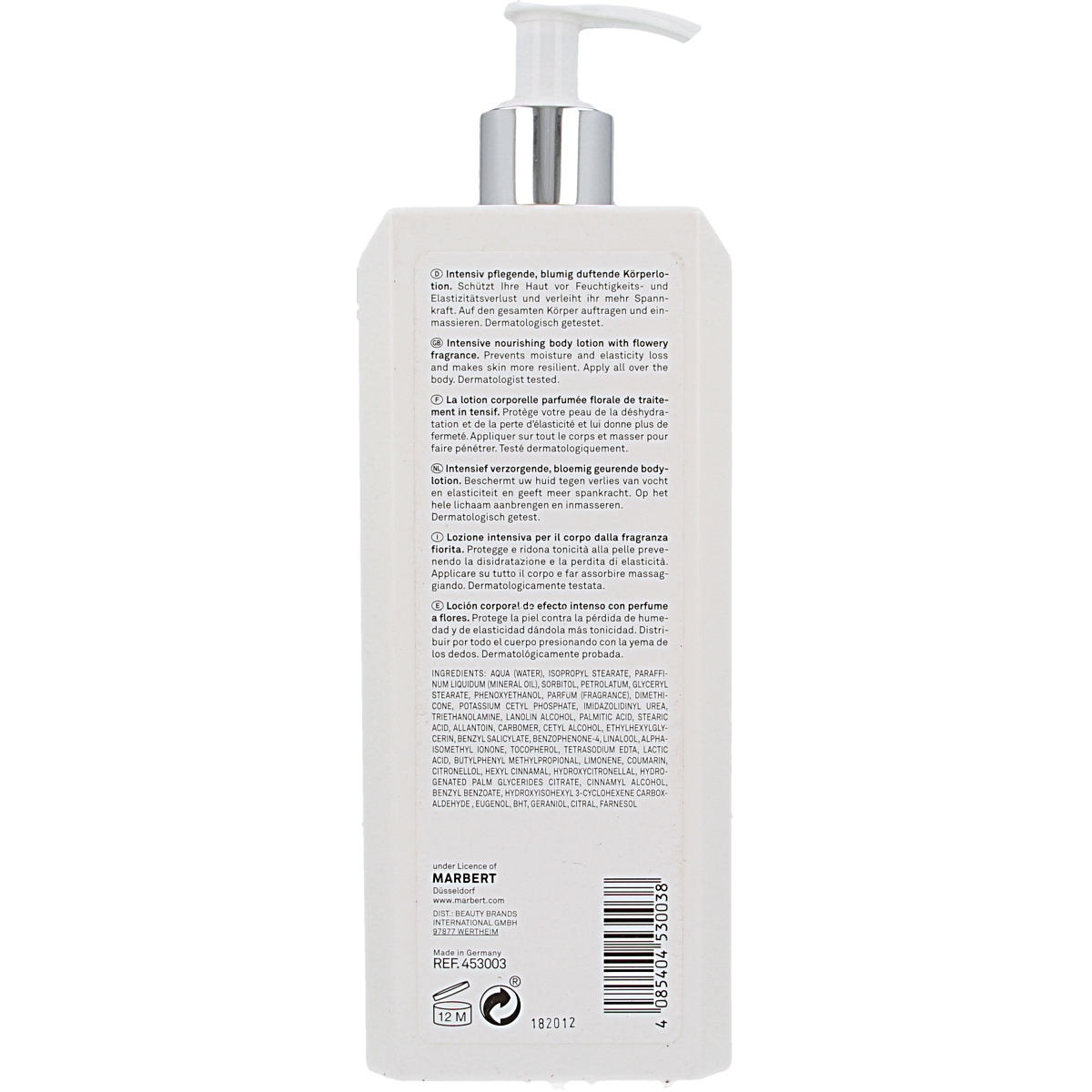 Marbert Classic body lotion 400ml bottle, moisturizing body care product with sleek packaging for smooth skin.