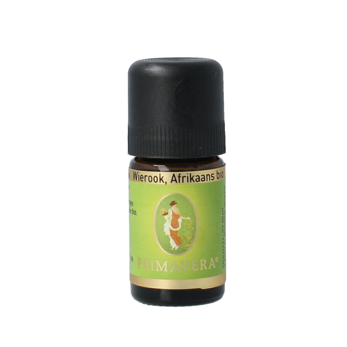 Primavera Afrikaans Wierook essential oil in 5ml bottle, natural ethereal oil with amber color and dropper cap.