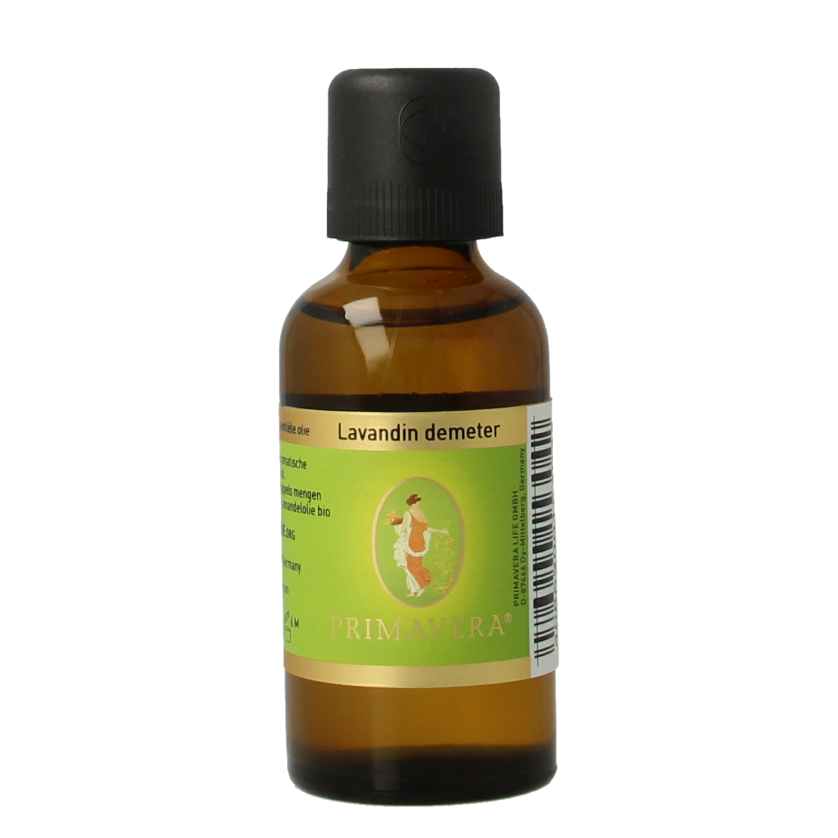Primavera bio Lavandin essential oil in a 50ml bottle, showing clear glass container with lavender-colored oil and label.