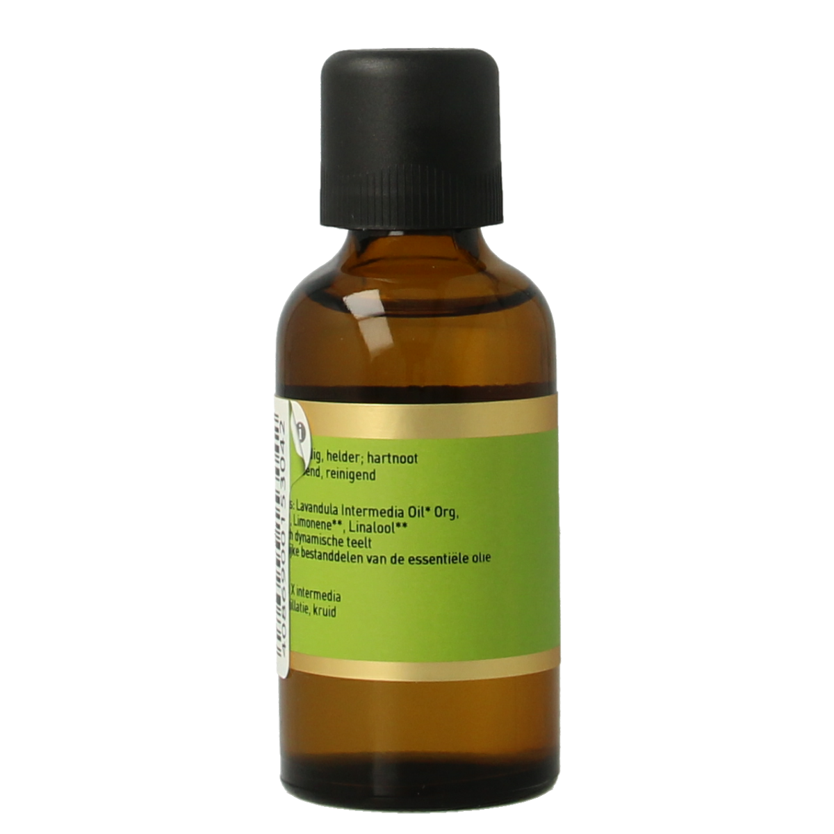 Primavera Lavandin bio essential oil in 50ml bottle, with a clear glass container and lavender-colored label.