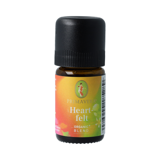 Primavera Heart-felt blend essential oil 5ml bottle, natural aromatic oil for relaxation and wellness.
