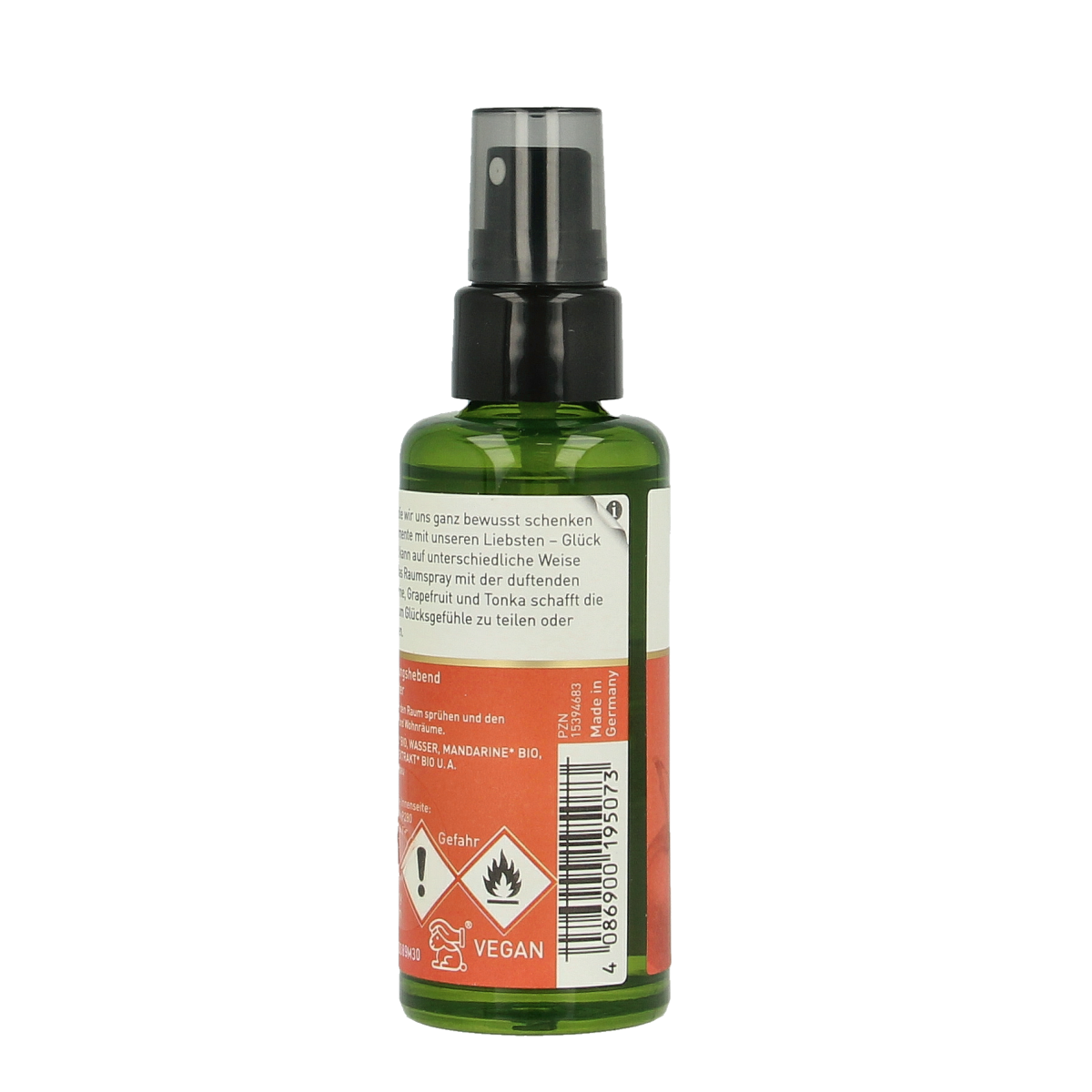 Primavera Roomspray Happiness bio geurverspreider bottle, 50ml, with floral and citrus aroma visible in the image.