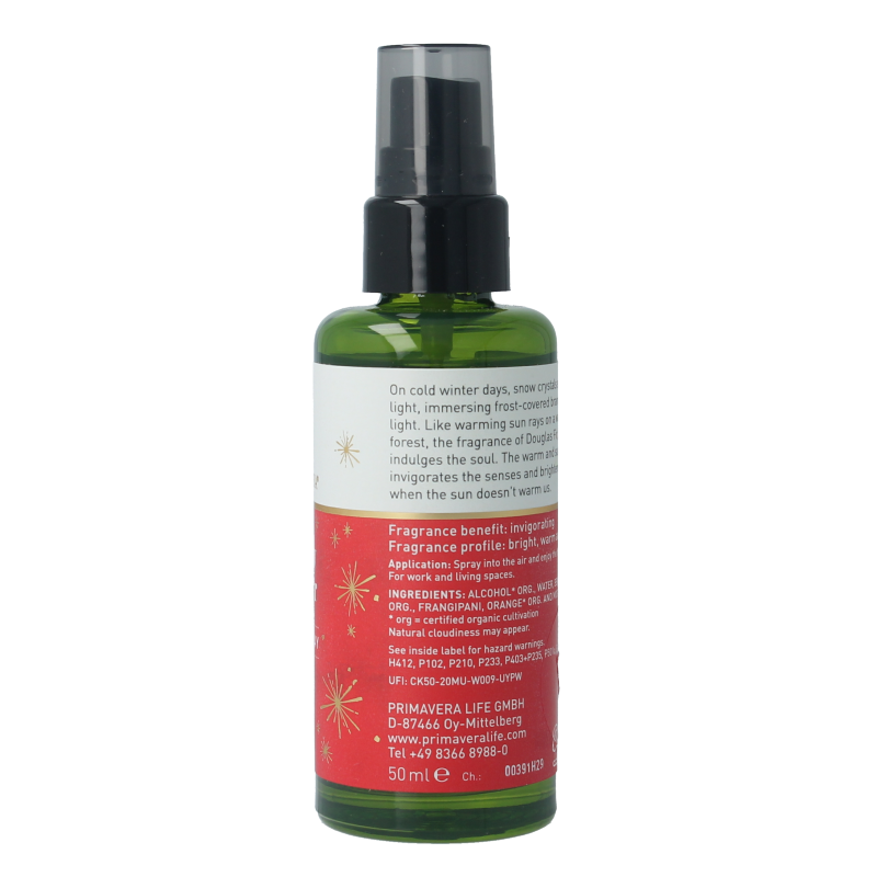 Primavera Sunny Winter bio roomspray in 50ml bottle, natural scent for refreshing indoor fragrance with geurverspreiders.