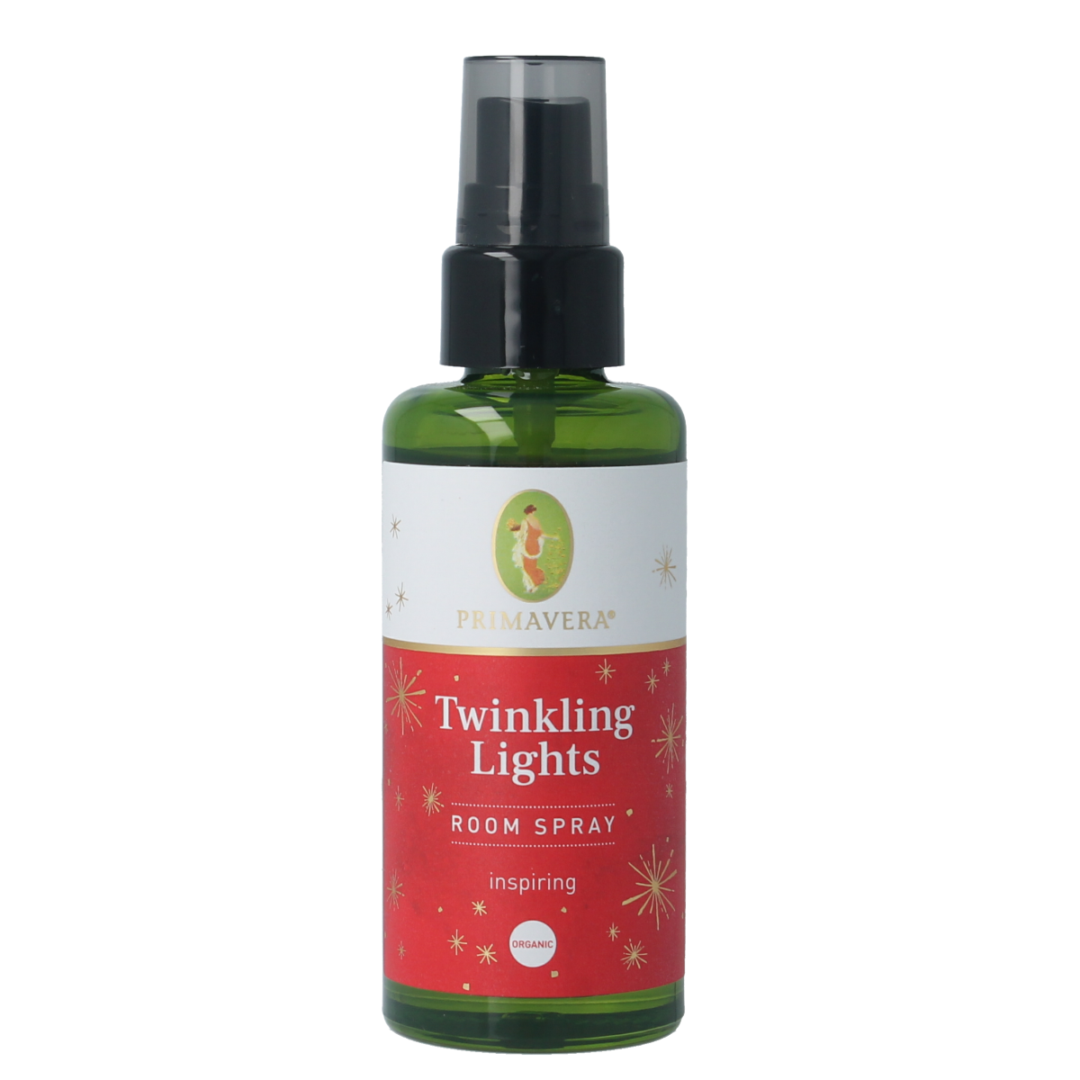 Primavera Roomspray Twinkling Light Bio geurverspreider in 50ml bottle, elegant packaging with a soothing design.