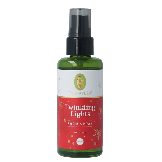 Primavera Roomspray Twinkling Light Bio geurverspreider in 50ml bottle, elegant packaging with a soothing design.