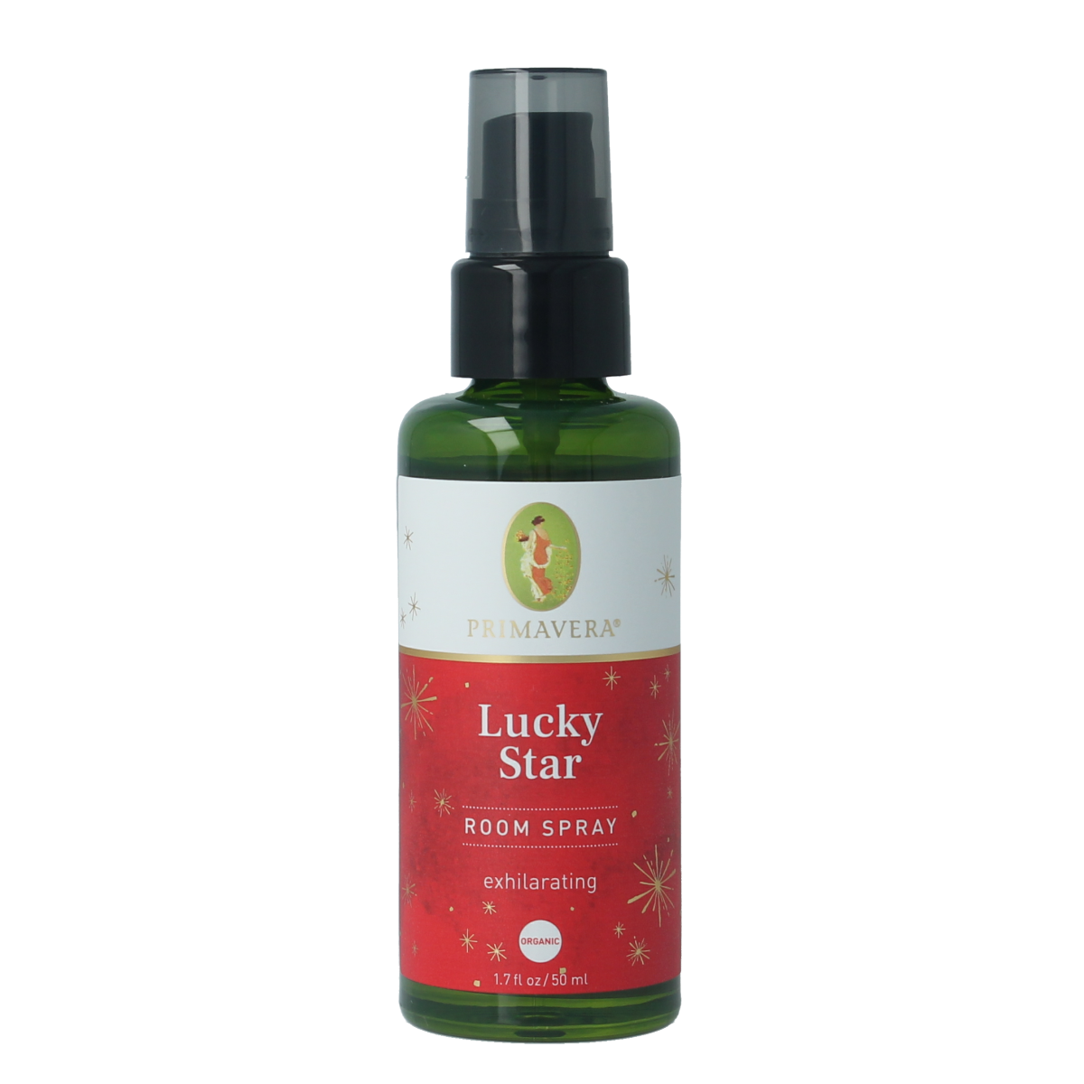Primavera Lucky Star bio roomspray in 50ml bottle, natural geurverspreider for freshening indoor spaces.