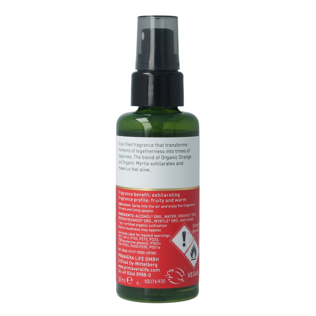 Primavera Lucky Star bio room spray bottle, 50ml, with sleek design, used as a natural air freshener and geurverspreider.