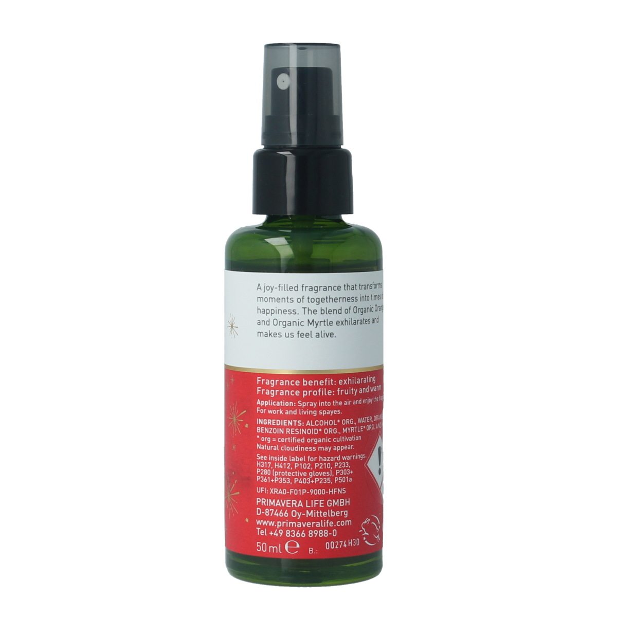 Primavera Lucky Star bio roomspray in 50ml bottle, natural geurverspreider with a star-shaped design.