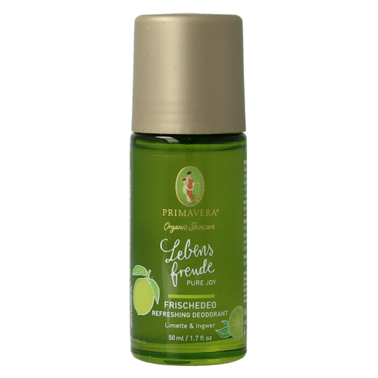 Primavera Pure Joy deodorant spray, 50ml bottle with floral and citrus design, fresh and refreshing personal care product