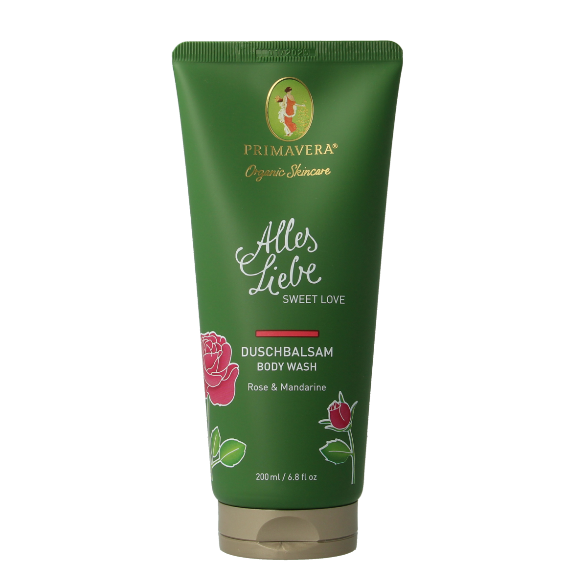 Primavera Sweet Love Body Wash 200ml bottle with floral label suitable for shower and bathing.
