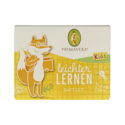Primavera Focus & Learn essential oil set with five 5ml bottles of bio etherische oliën for concentration and mental clarity.