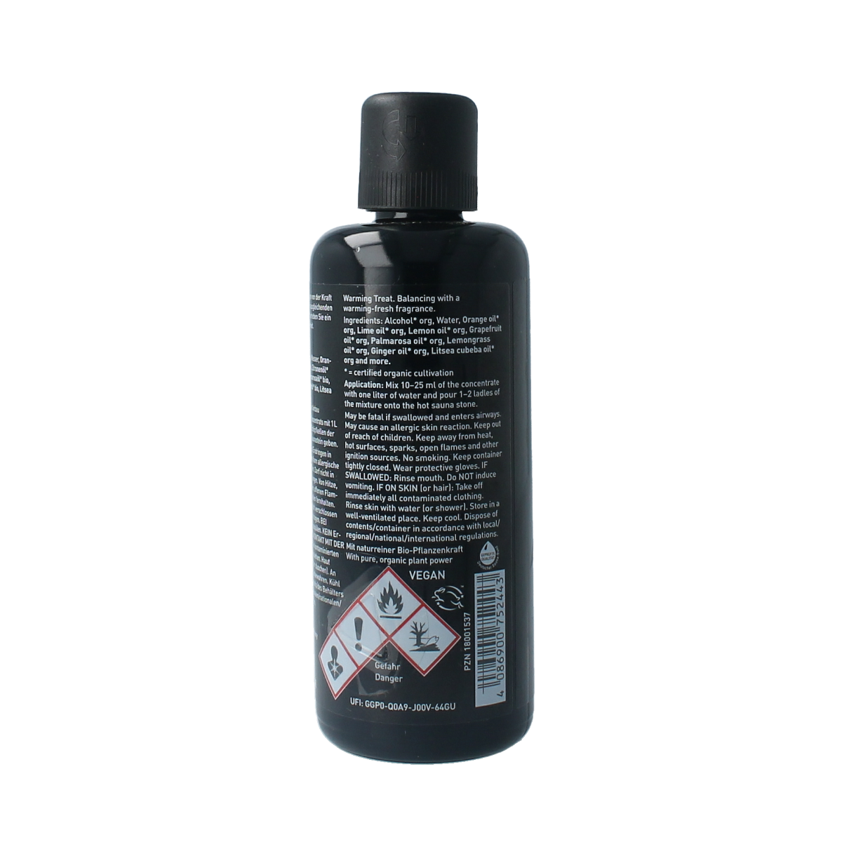 Primavera Warming Treat Aroma Sauna bio essential oil bottle, 100ml, with natural herbal and warming aroma for relaxation.