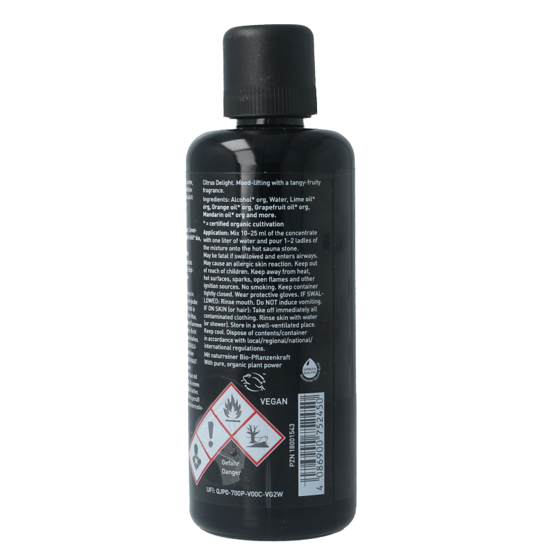 Primavera Citrus Delight aroma sauna bio essential oil in 100ml bottle, natural citrus scent for relaxation and aromatherapy.