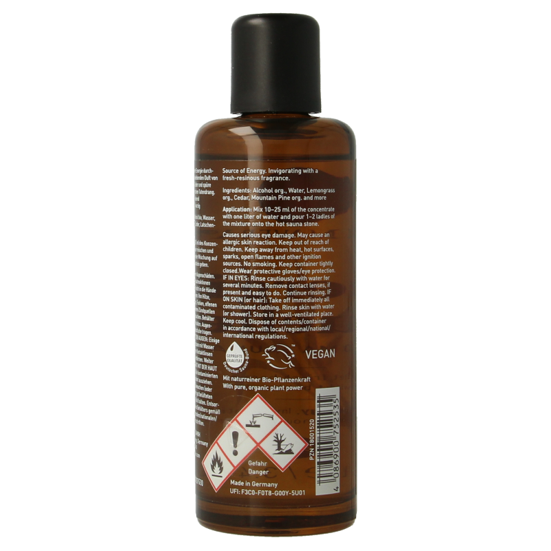Primavera Sauna Therapy Source of Energy Bio essential oil in 100ml bottle, natural aromatic etherische oliën for wellness.