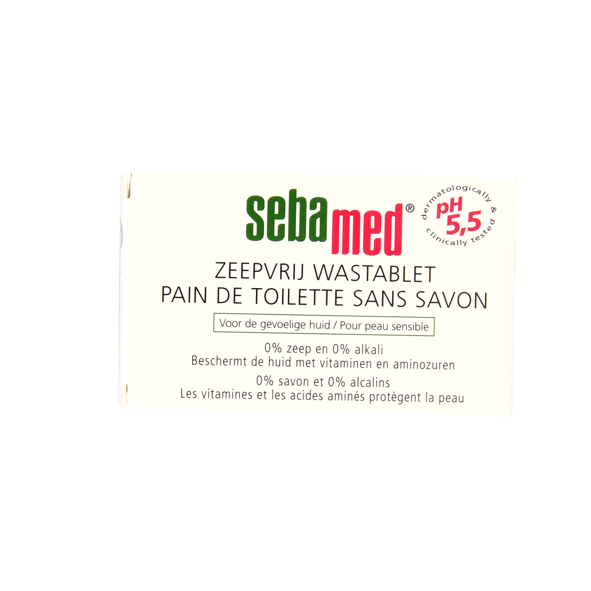 Sebamed Zeep, 150g, washable, soap-free cleanser in a white bar with Sebamed branding visible on the packaging.