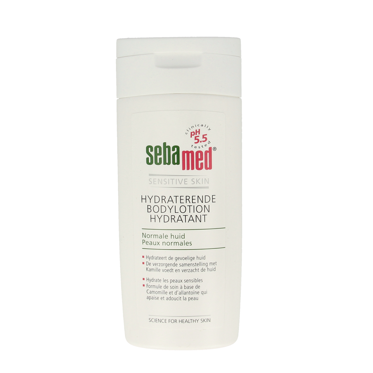 Sebamed body lotion 200ml bottle, moisturizing body care product with a clean, clinical design for smooth skin