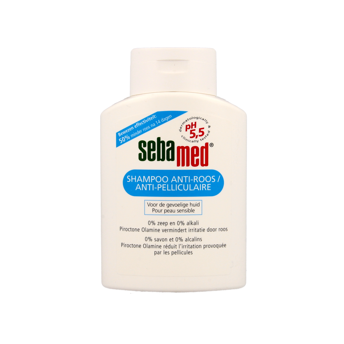Sebamed anti-dandruff shampoo bottle with 200ml volume, showcasing the product for hair care and scalp health.