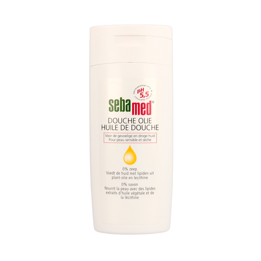 Sebamed Douche olie in 200ml bottle, gentle bad en douche product with moisturizing formula, suitable for sensitive skin.