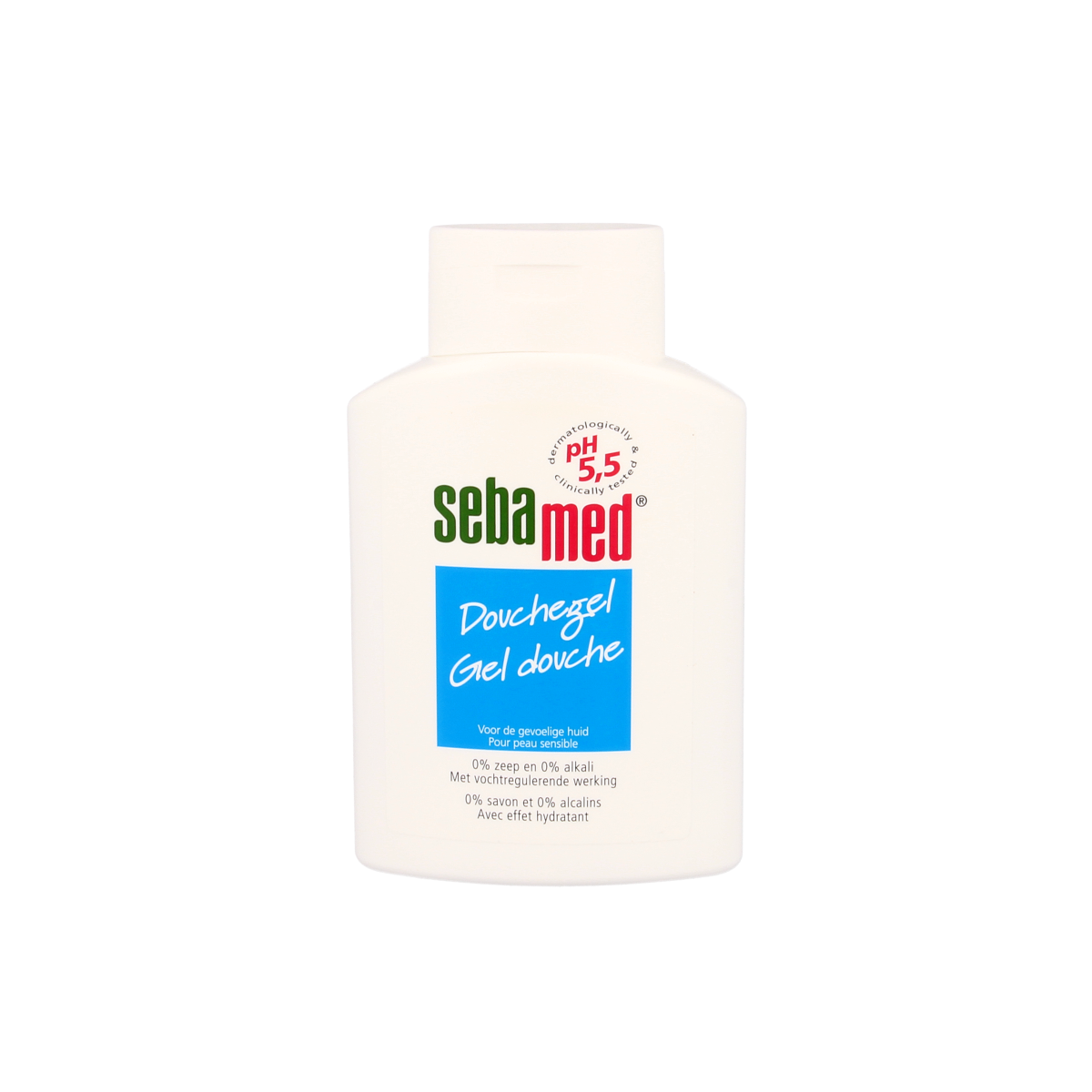 Sebamed Douchegel 200ml bottle, gentle bad en douche product with brand label visible, suitable for daily skin care.
