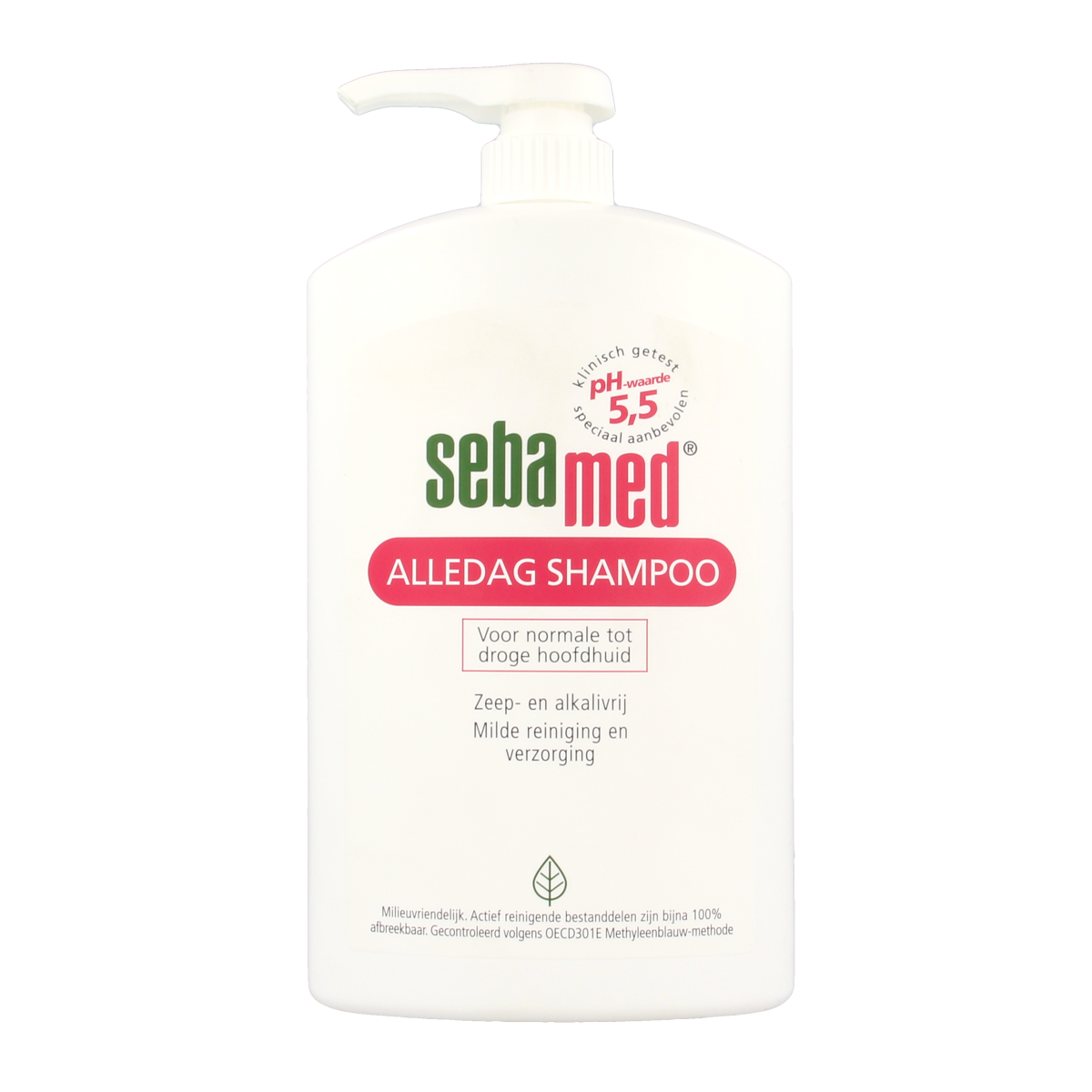 Sebamed daily shampoo in a 1-liter pump bottle, gentle hair care product for healthy scalp and clean hair.