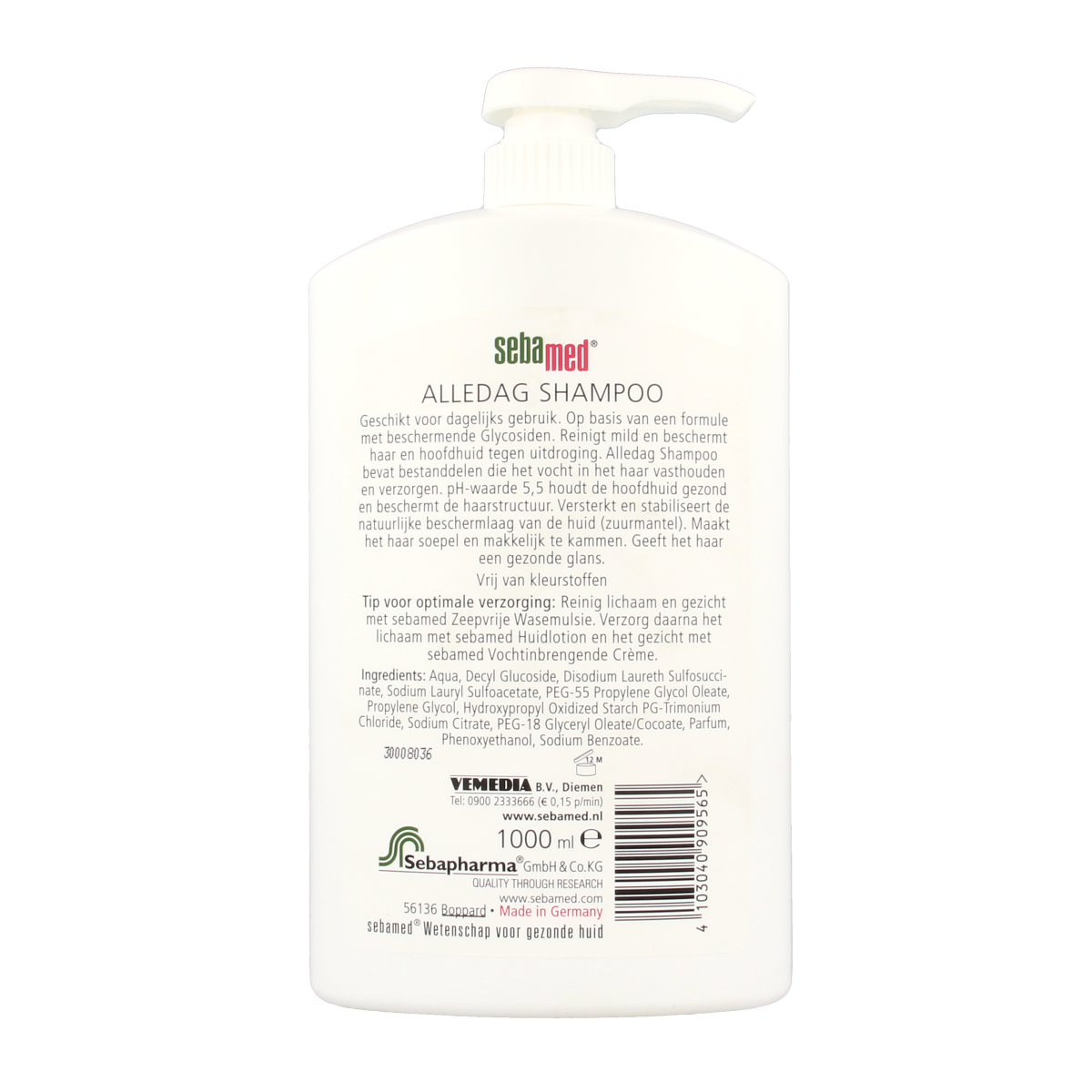 Sebamed daily shampoo pump bottle, 1 liter, for gentle hair cleansing and haircare.