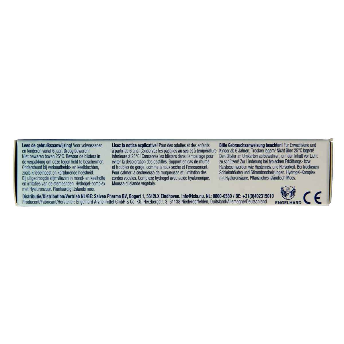 Isla Medic acute keelpastilles in a box, soothing sore throat and cold symptoms, with 20 pastilles in the package.