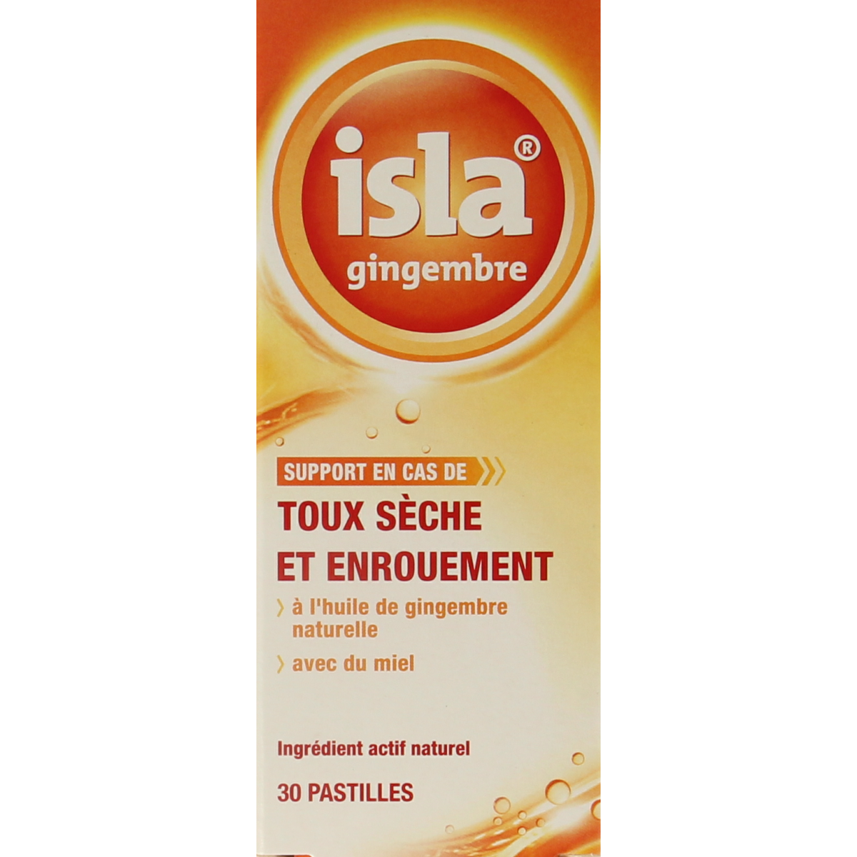 Isla Gember keelpastilles in a box, herbal throat lozenges for sore throat relief, featuring ginger flavor.