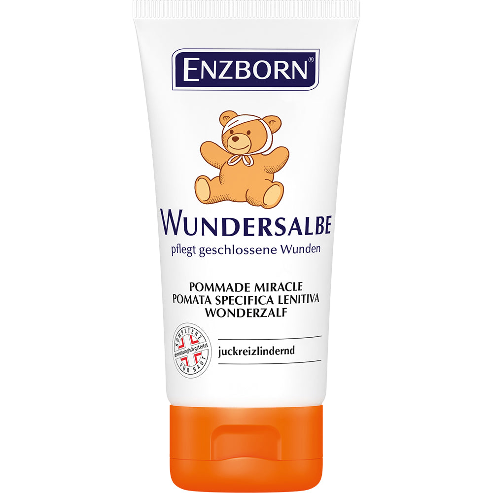 ENZBORN Wonderzalf body care cream in 50ml jar, nourishing skincare product with a white and blue packaging design.