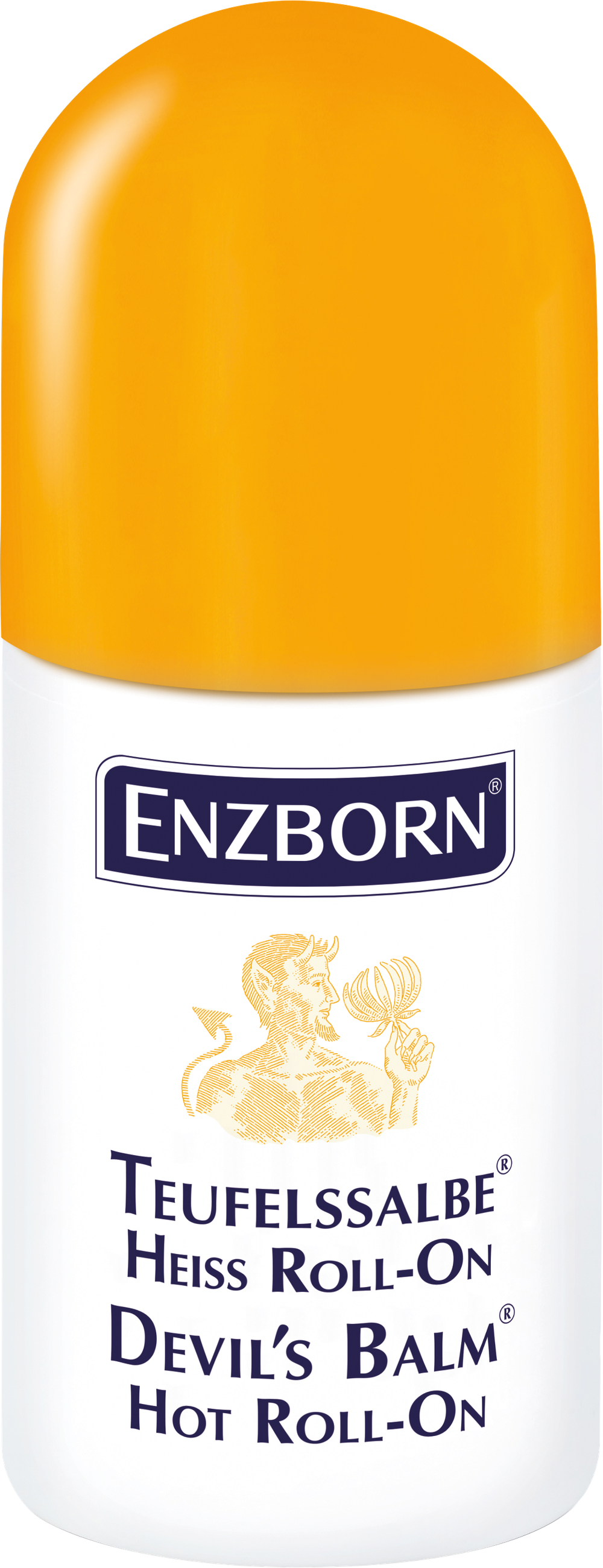 ENZBORN Devil's Balm hot roll-on bottle for muscle and joint care, 50ml, featuring a compact roll-on applicator.