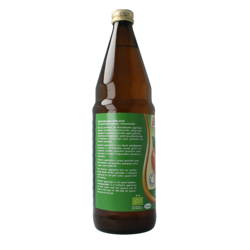 Beutelsbacher organic apple cider vinegar 750ml bottle, natural condiment in a clear glass container.