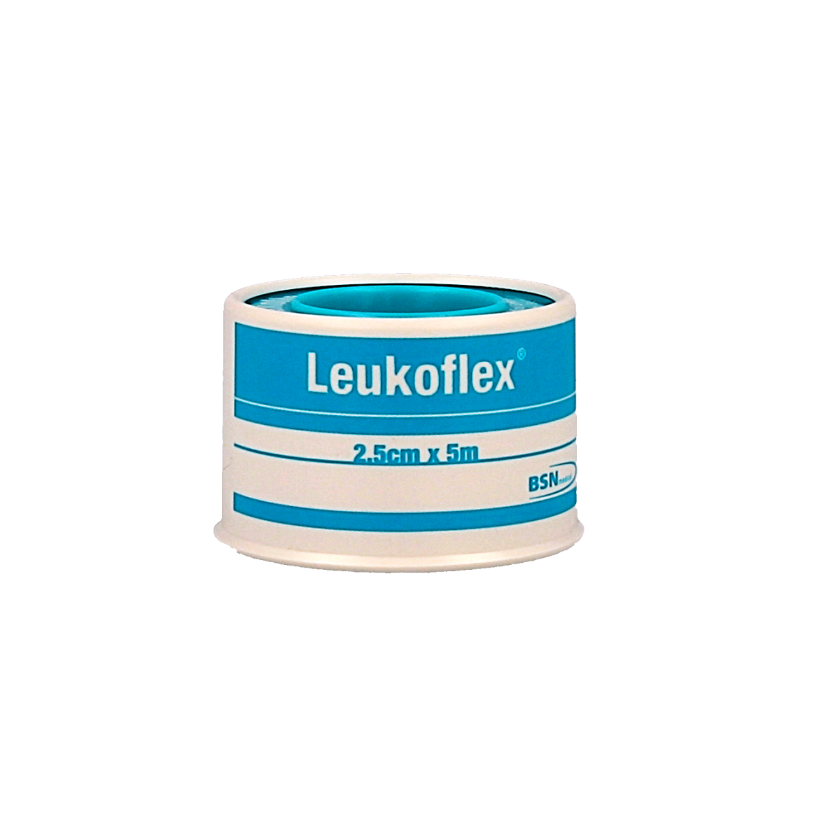 Leukoflex Hechtpleister 5m x 2.5cm adhesive bandage, sterile tape for wound care, in a single pack.