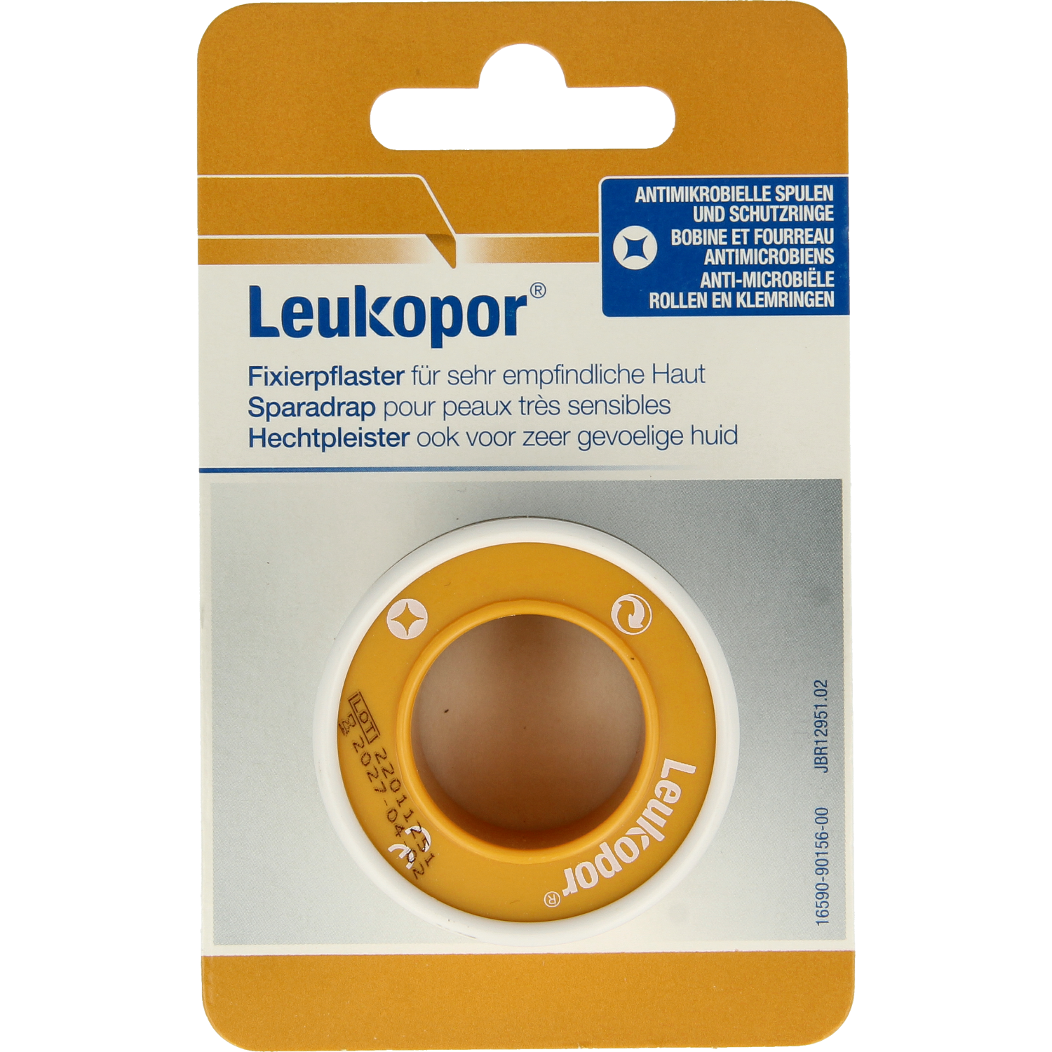 Leukopor Hechtpleister eurolock 5m x 2.5cm adhesive bandage for wound care, displayed on a neutral background.
