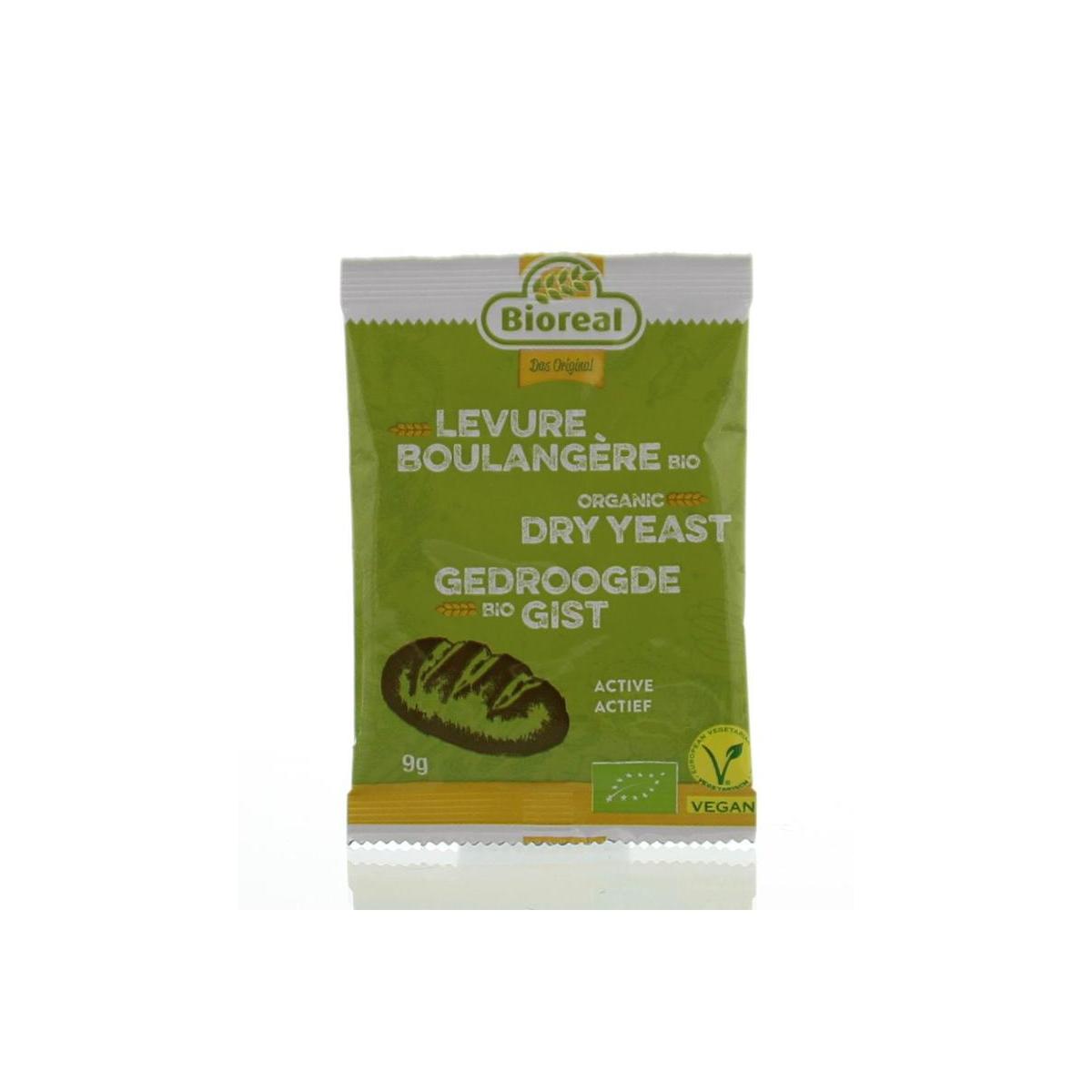 Bioreal biologisch gedroogde gist in 9 gram bakmixen en melen verpakking, geschikt voor bakrecepten
