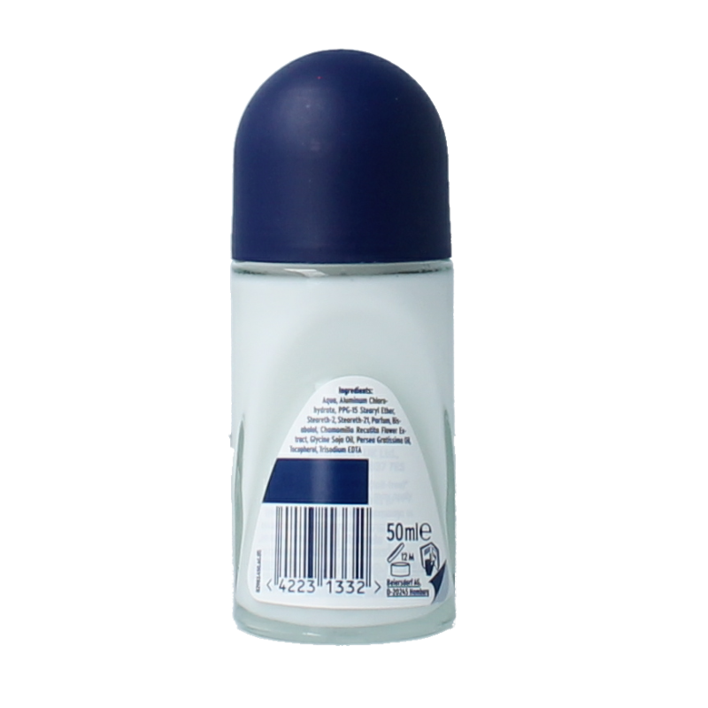 Nivea Men Sensitive Protect deodorant roller, 50ml, with clear transparent bottle and blue cap, designed for sensitive skin.