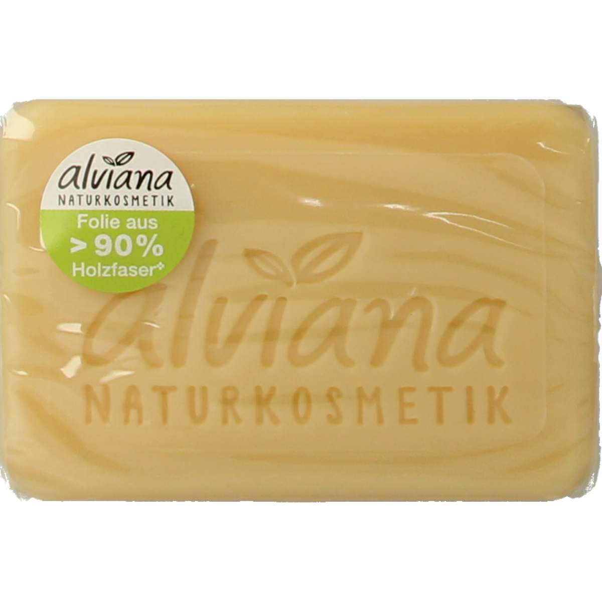Alviana Melk en honingzeep bar, 100 gram, natural soap with milk and honey, displayed in a close-up image.