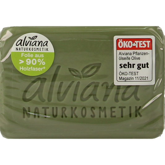 Alviana Olijfzeep soap bar, 100 grams, natural olive oil-based cleansing soap with a smooth texture.