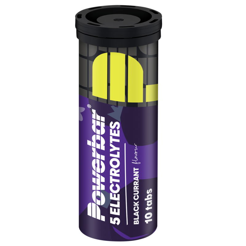 Powerbar electrolyte tabs in black currant flavor, 1 pack of sport nutrition supplement for hydration and electrolyte balance.