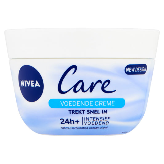 Nivea Care intensief voedende lichaamscrème in een 200 ml tube voor zachte, gehydrateerde huid.