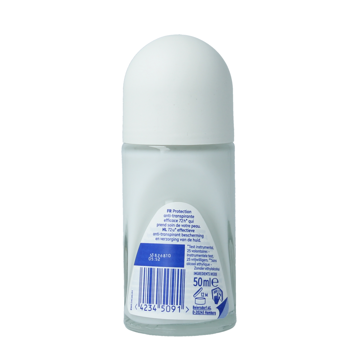 Nivea Dry Comfort roller deodorant for women, 50ml bottle with a white and blue cap, designed for everyday freshness.