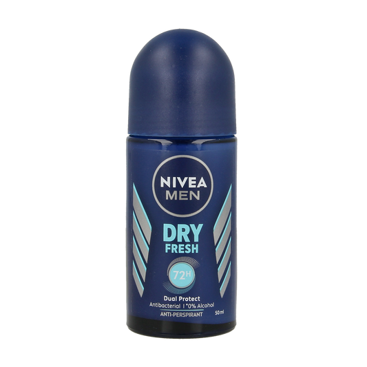 Nivea Men Dry Fresh deodorant roller bottle, 50ml, with blue cap and label, designed for men's freshness and odor protection.