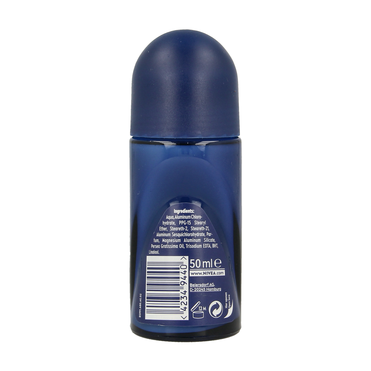 Nivea Men Dry Fresh deodorant roller 50ml bottle with blue cap and clear label, designed for fresh scent and odor protection.