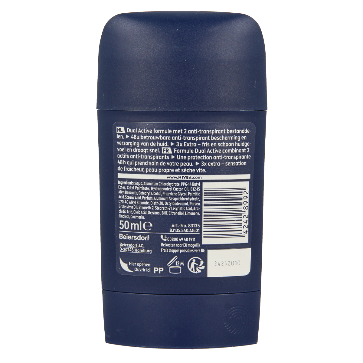 Nivea Men deodorant dry stick impact in a 50ml container, with a blue and white packaging design.